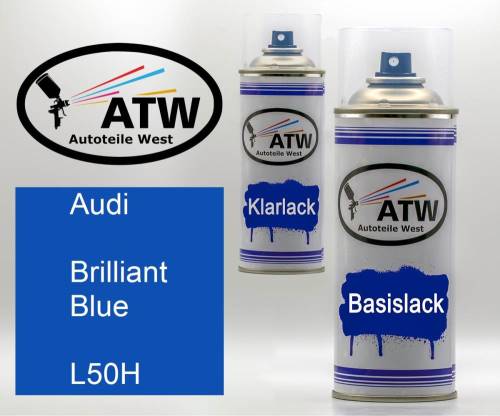 Audi, Brilliant Blue, L50H: 400ml Sprühdose + 400ml Klarlack - Set, von ATW Autoteile West.